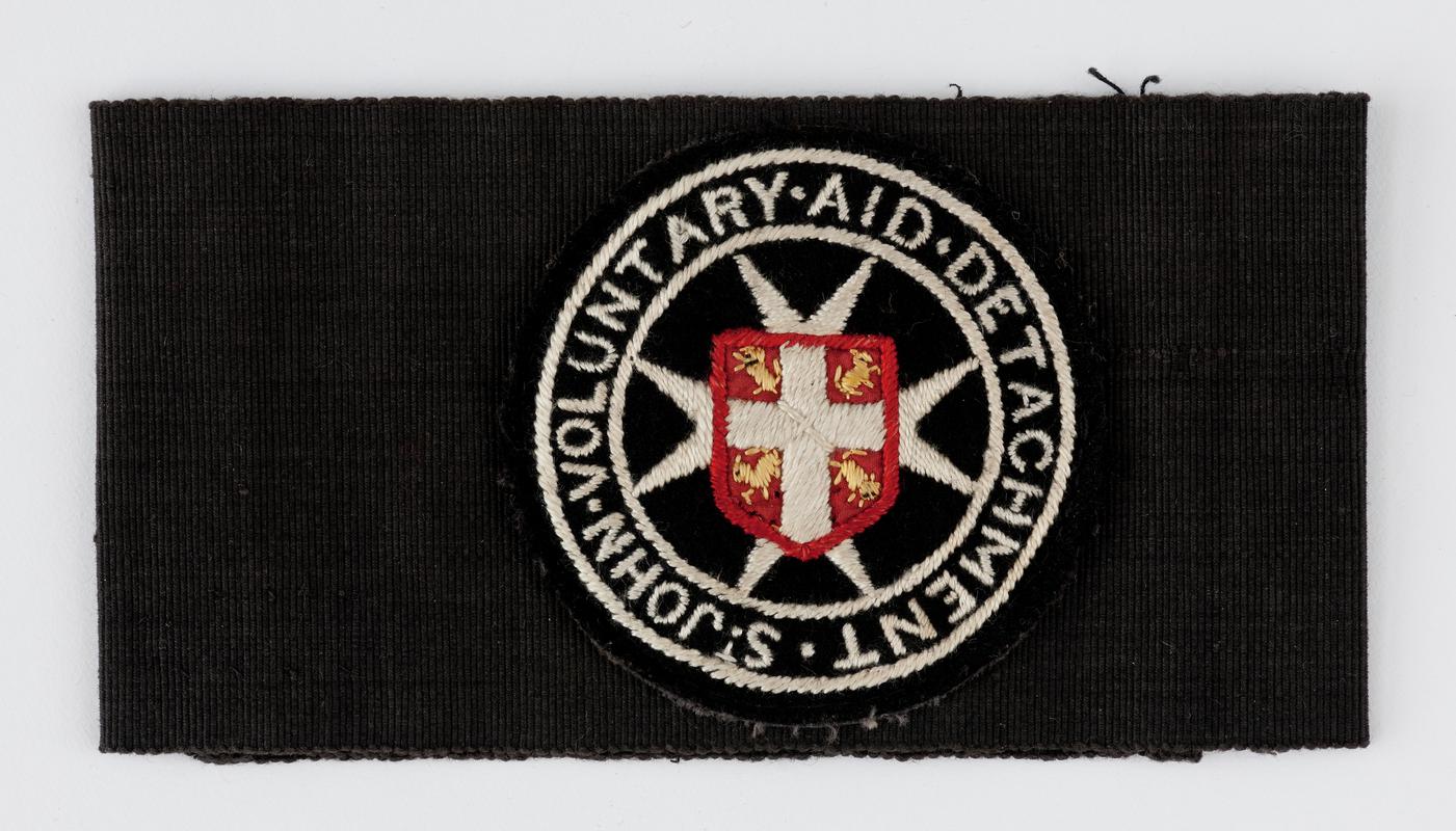 St John Ambulance First World War black ribbed cotton brassard