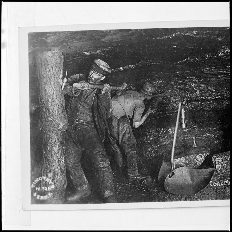Black and white film negative of a photograph showing men at work, Rhondda Level c.1900.  Part of the &#039;Timothy Series&#039; of historical photographs, &#039;No. 306&#039;.  &#039;Rhondda Level&#039; is transcribed from original negative bag.