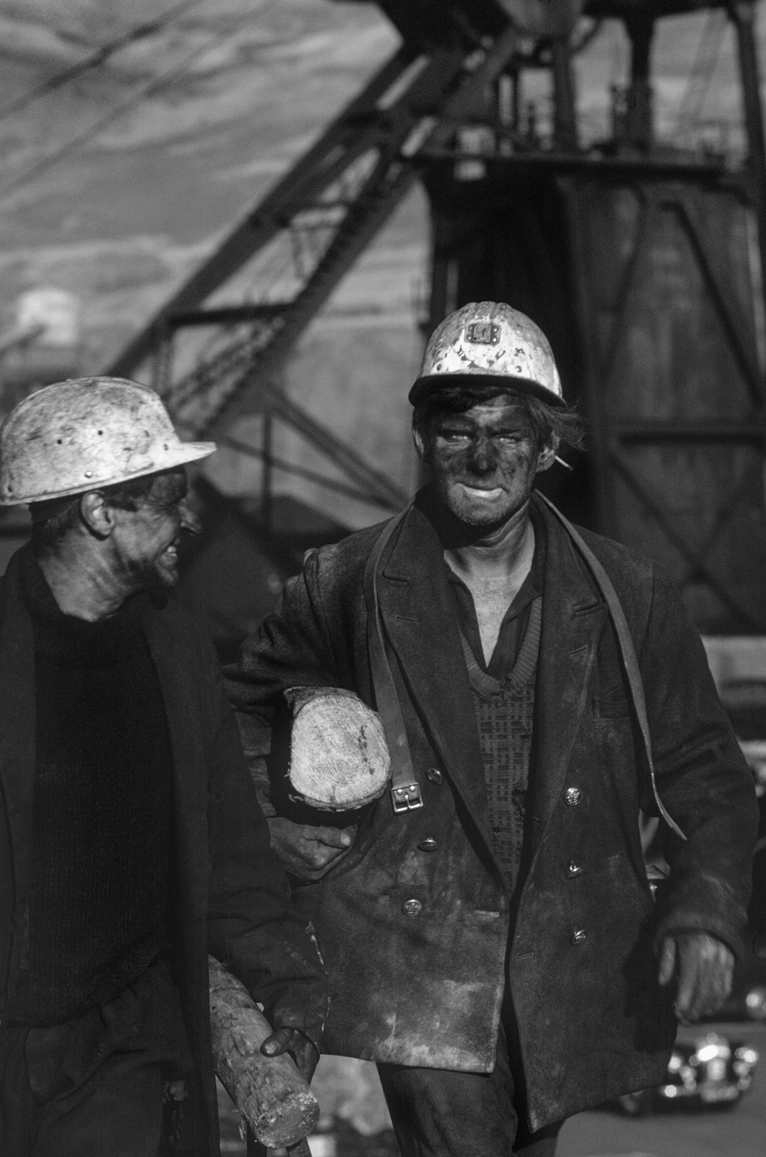 Miners at the end of their shift. Rhondda Valley, Wales
