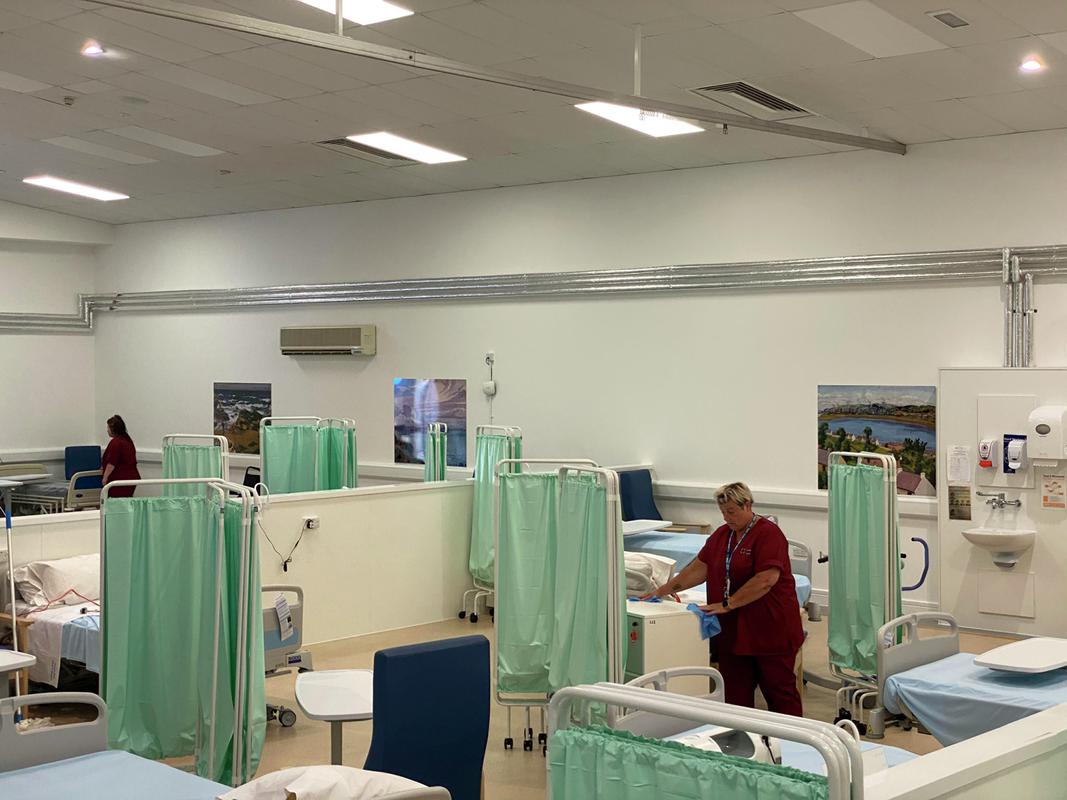 Ward at Hywel Dda University Health Board Field Hospital, Carmarthen. 1st June 2020.