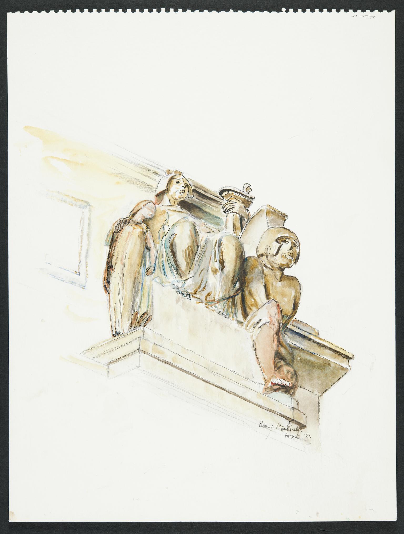 Sculpture on the National Museum of Wales, drawing