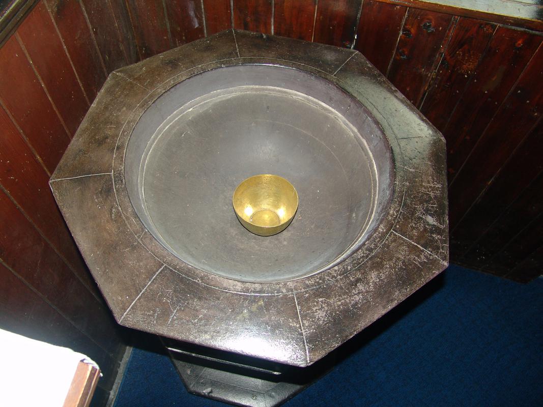 Font in St. Gabriel&#039;s Church, Cwm y Glo, 31 March 2012. The font is accessioned as 2017.89.
