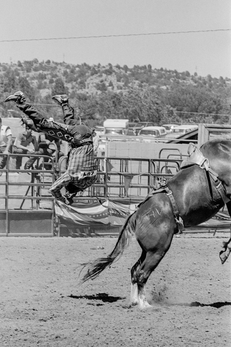 USA. ARIZONA. Apache Junction. The Senior Pro Rodeo. Bareback riding. The Senior Pro Rodeo provides the same opportunities and events for cowboys and cowgirls as do the WPRA. The only difference is the age of those competing. Bareback is scored on a seven second ride plus style of riding. The world champion of the class 50+ is over 60 yrs of age. 1980.