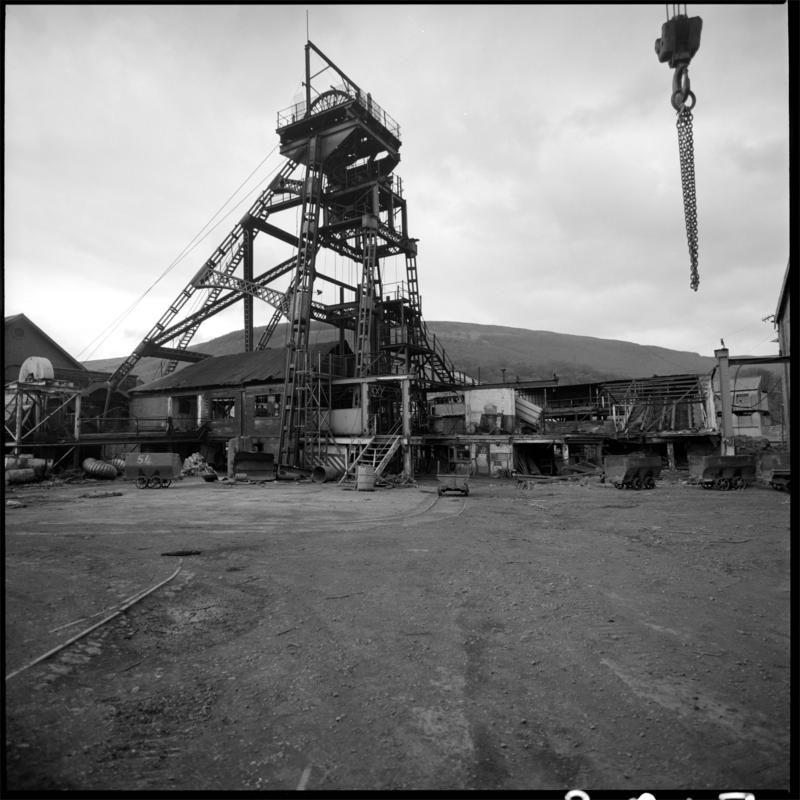 Black and white film negative showing the headframe, Deep Duffryn Colliery.  &#039;Deep Duffryn&#039; is transcribed from original negative bag.