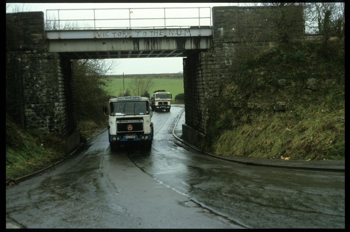 Lorries on the Aberthaw power station approach road.