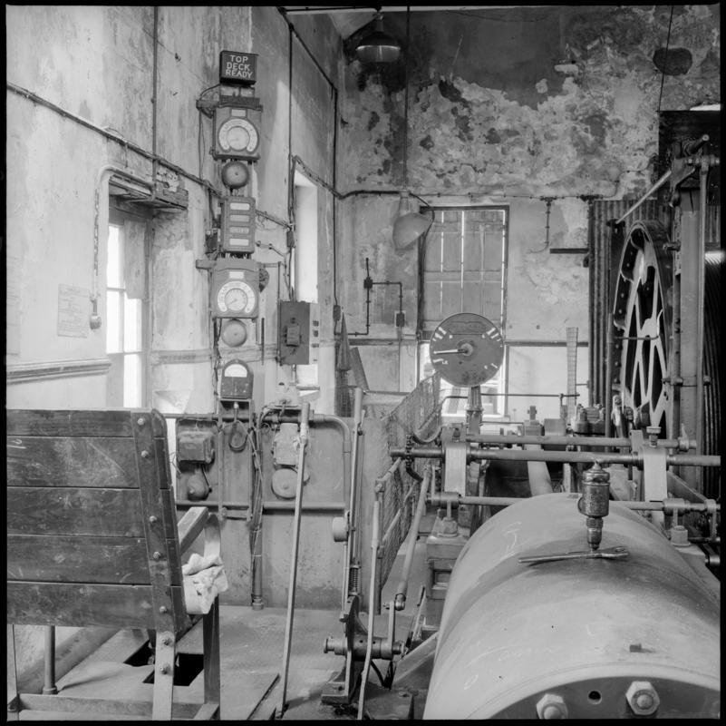Black and white film negative showing a steam winder which was built by Leighs of Patricroft in the 1870s.  Image was taken 11 July 1976.  &#039;Fernhill 11 July 1976&#039; is transcribed from original negative bag.
