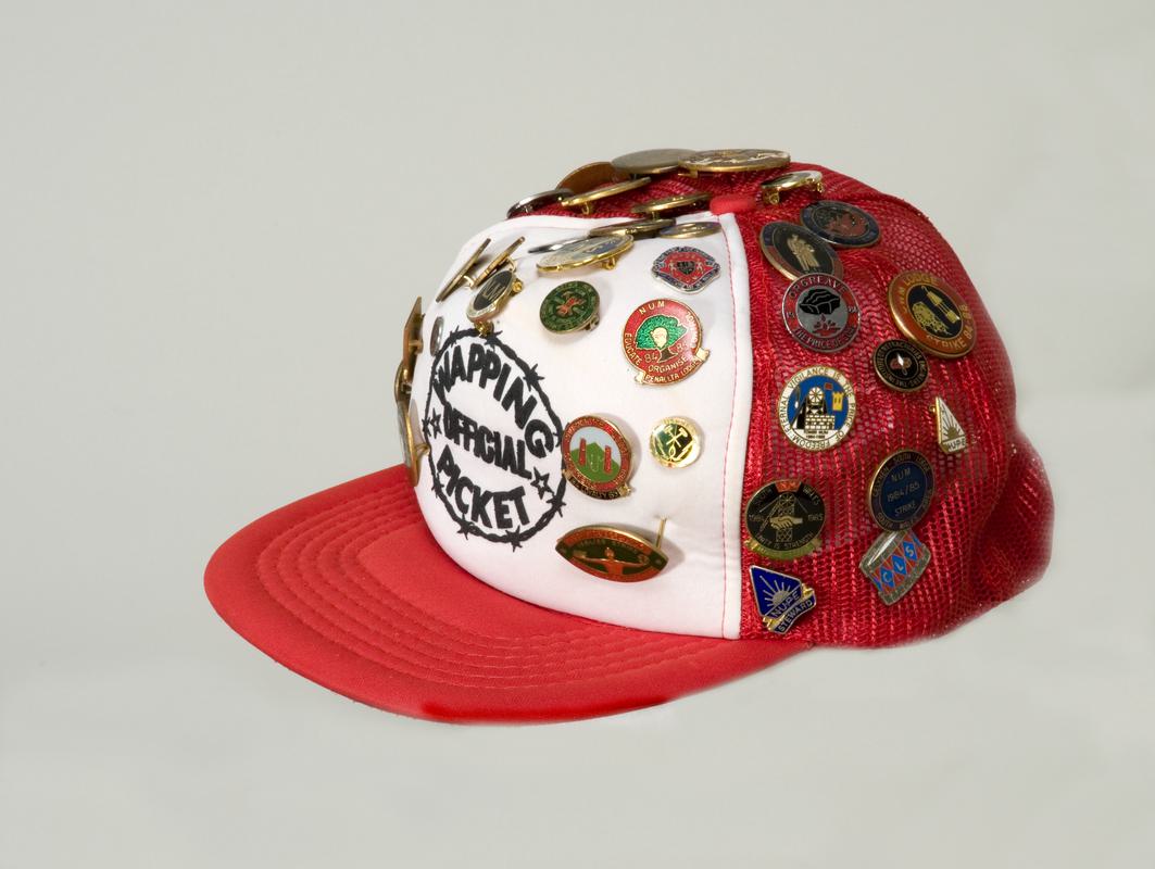 Wapping Official Picket cap covered in badges