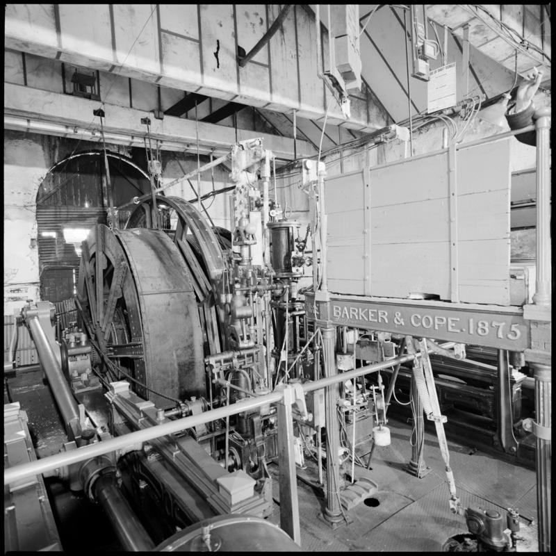 Black and white film negative showing the Hetty winder, Tymawr Colliery, December 1980.  &#039;Hetty winder Dec 1980&#039; is transcribed from original negative bag.