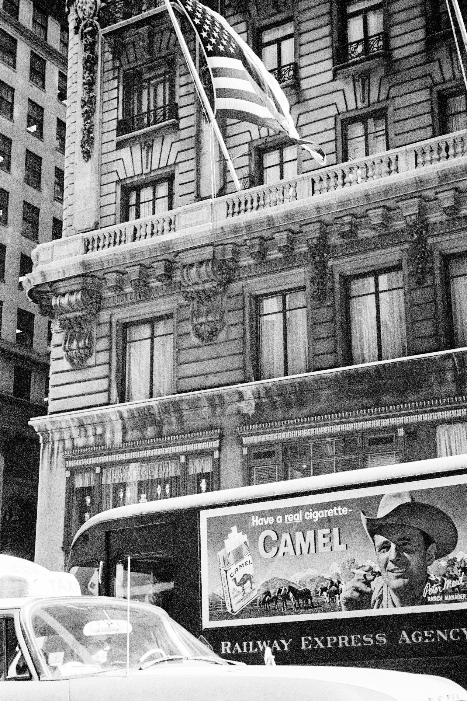 Camel poster plus the American Flag. Lower Manhattan. New York USA