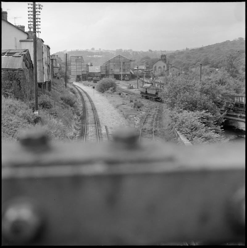 Black and white film negative showing a surface view of Deep Duffryn Colliery 1978.  &#039;Deep Duffryn 1978&#039; is transcribed from original negative bag.