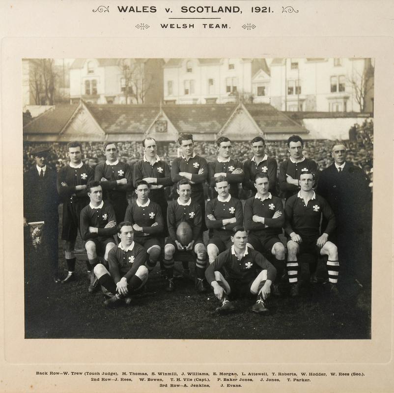 Photographic print inscribed:  Wales v Scotland, 1921