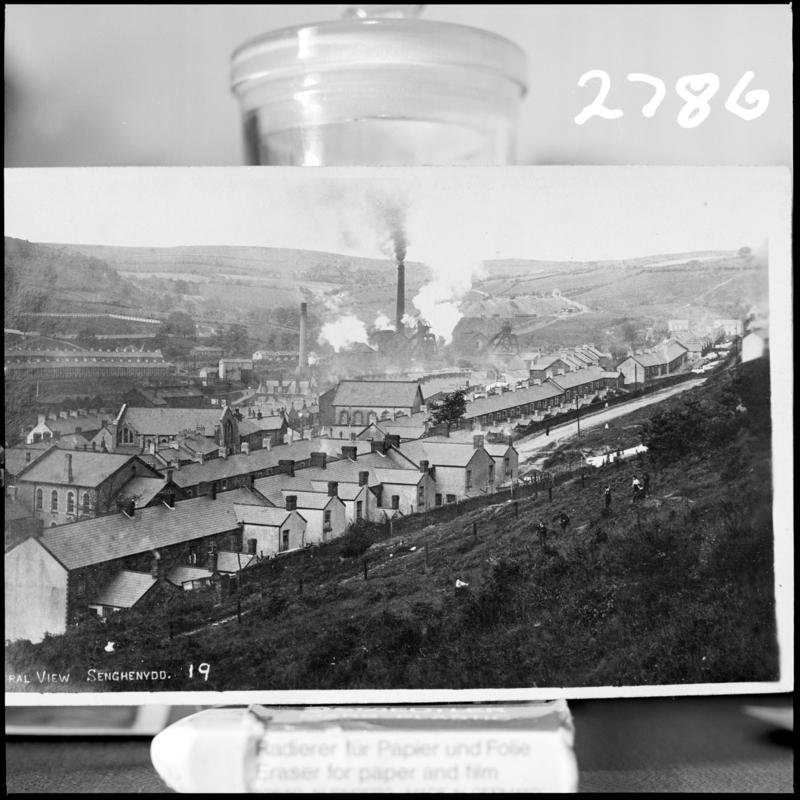 Black and white film negative of a photograph showing a surface view of Universal Colliery, Senghenydd.  &#039;Universal&#039; is transcribed from original negative bag.  Appears to be identical to 2009.3/2261.