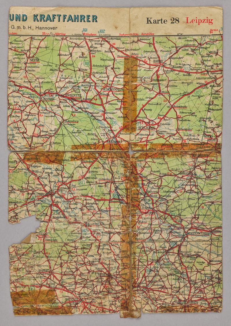 Paper map of Leipzig area.