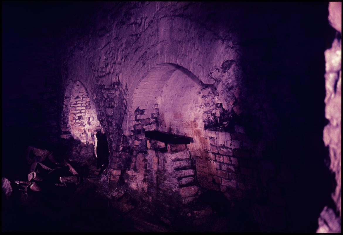 Colour film slide showing the underground blacksmith&#039;s shop situated in the Graigola seam, Clydach Merthyr Colliery.