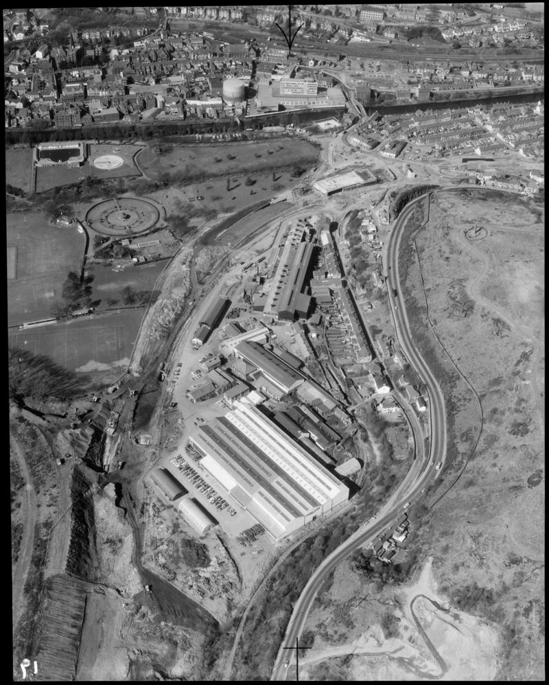 Aerial view of Brown, Lenox and Co. factory, Pontypridd.