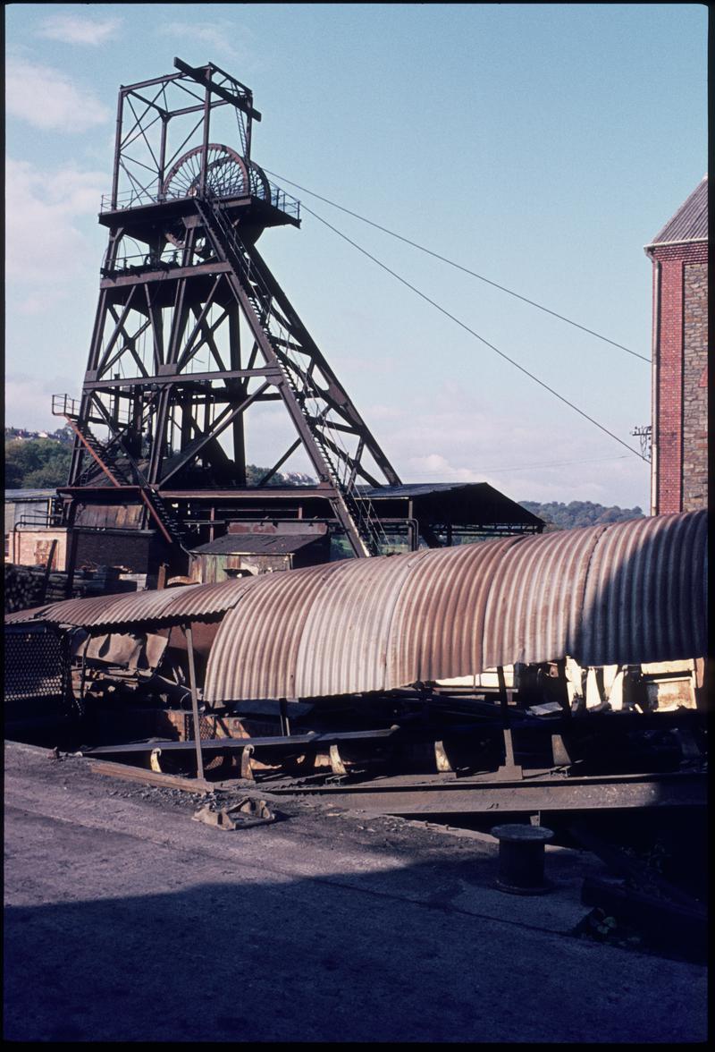 Colour film slide showing the downcast shaft, Celynen North Colliery.