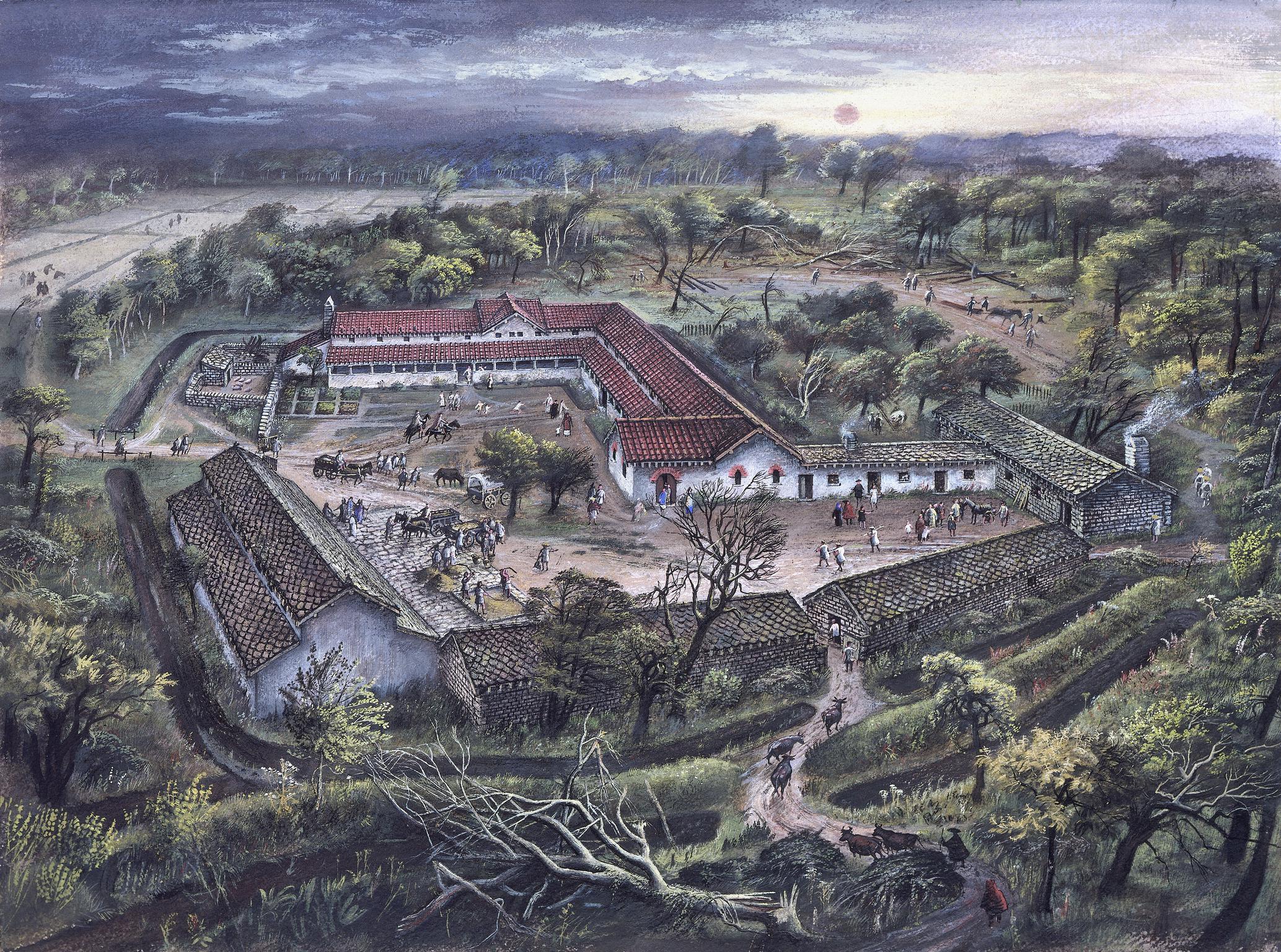 Watercolour of Llantwit Major Roman Villa