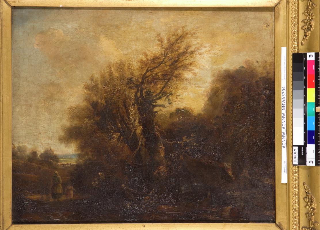 Woody landscape with gypsies