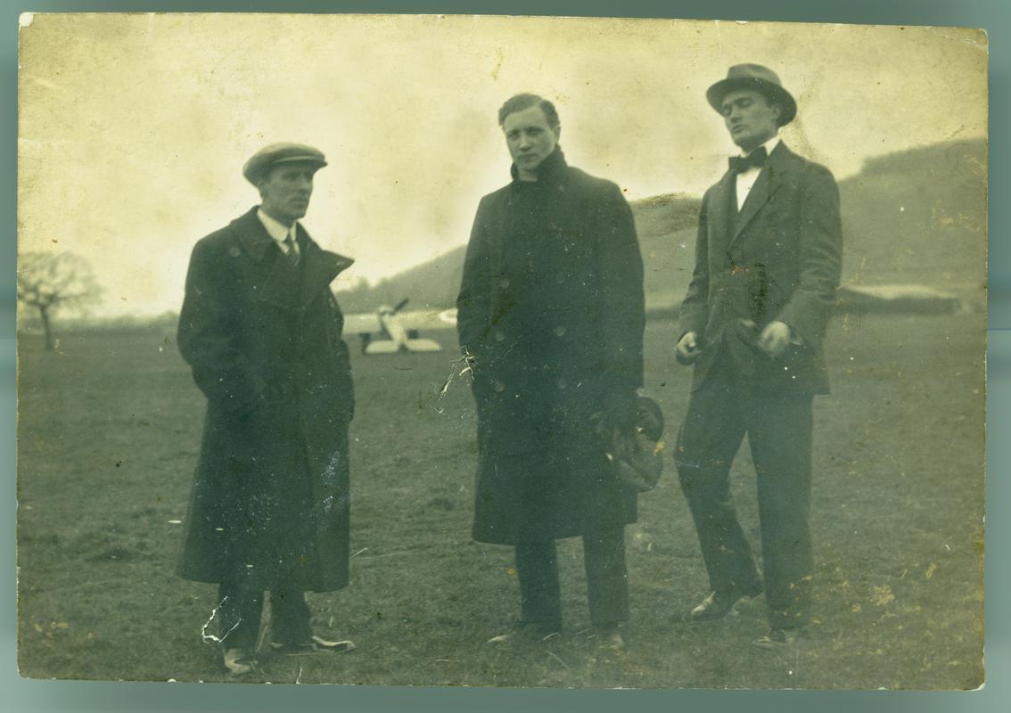C.H. Watkins, Gustav Hamel and Hamel&#039;s secretary at Cardiff