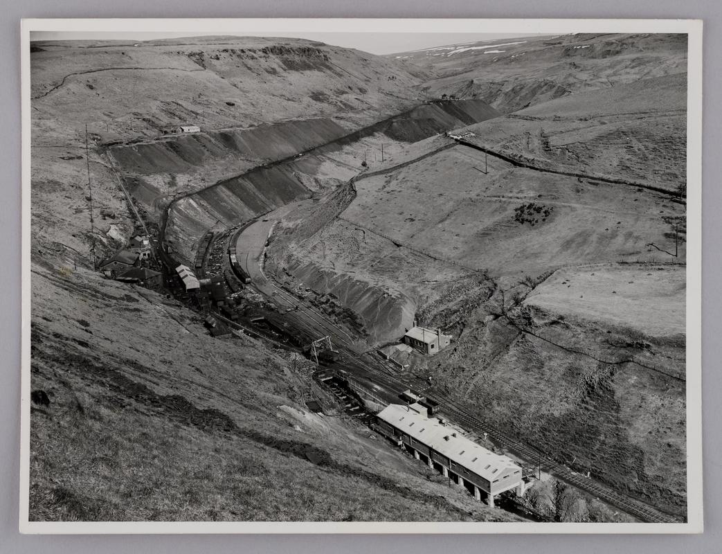General view of North Rhondda Colliery, Glyncorrwg, showing inclines to waste tips and new levels in top left corner of picture. New track also laid for railway to Glyncorrwg.