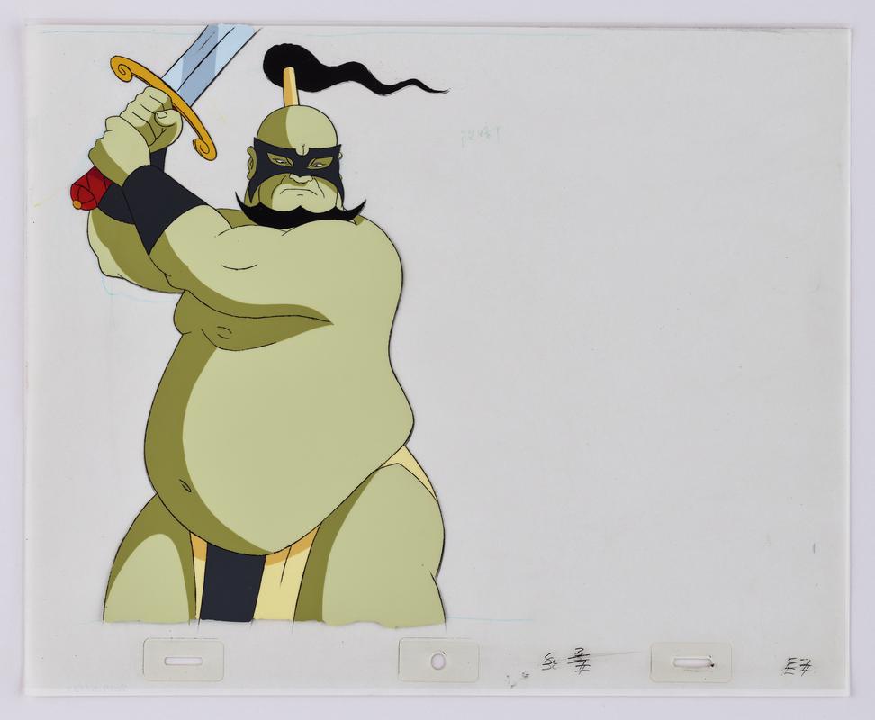 Turandot animation production artwork showing the character Executioner. Sketch on paper overlaid with cellulose acetate.