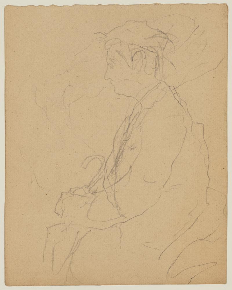 Man seated with an umbrella