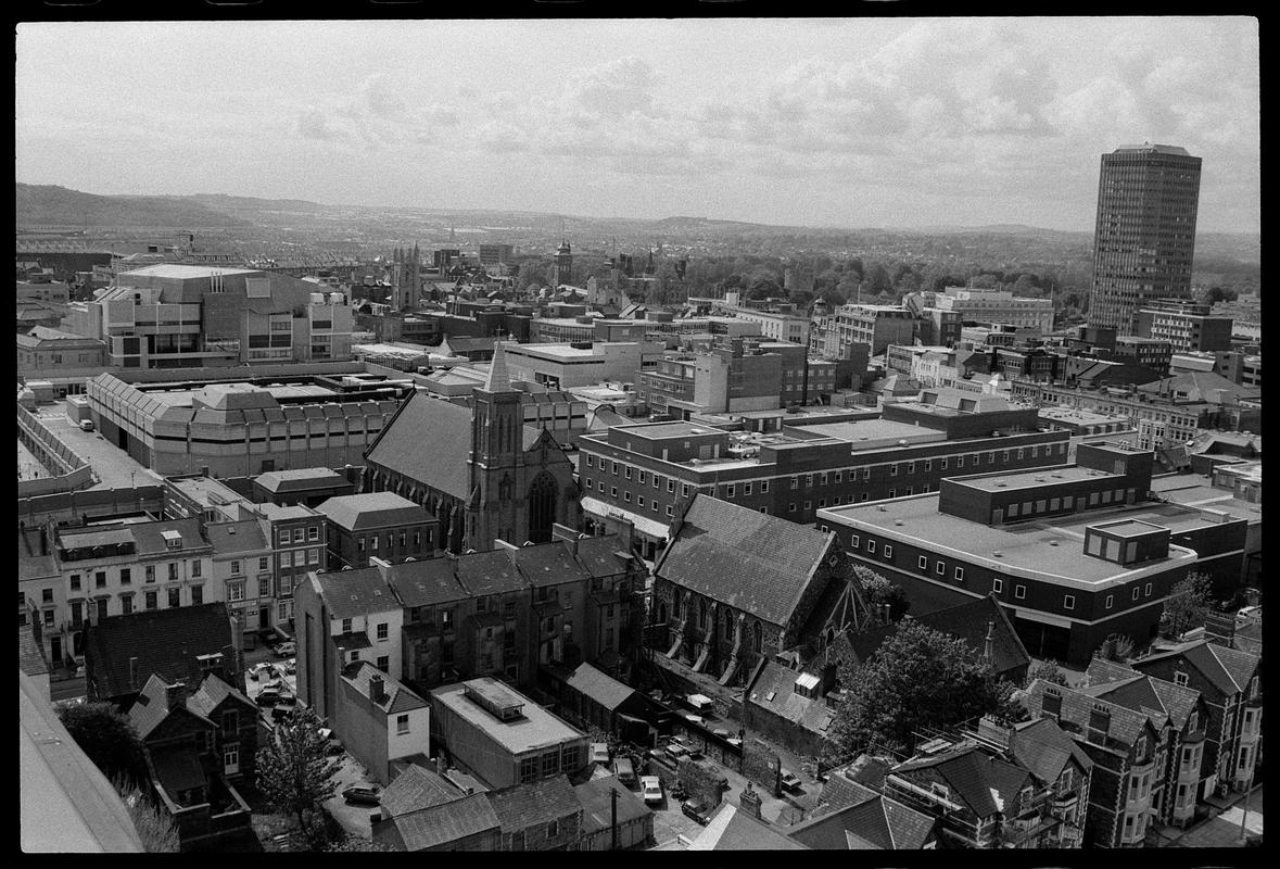 View of St David&#039;s Cathedral and city centre, from a building in Churchill Way.