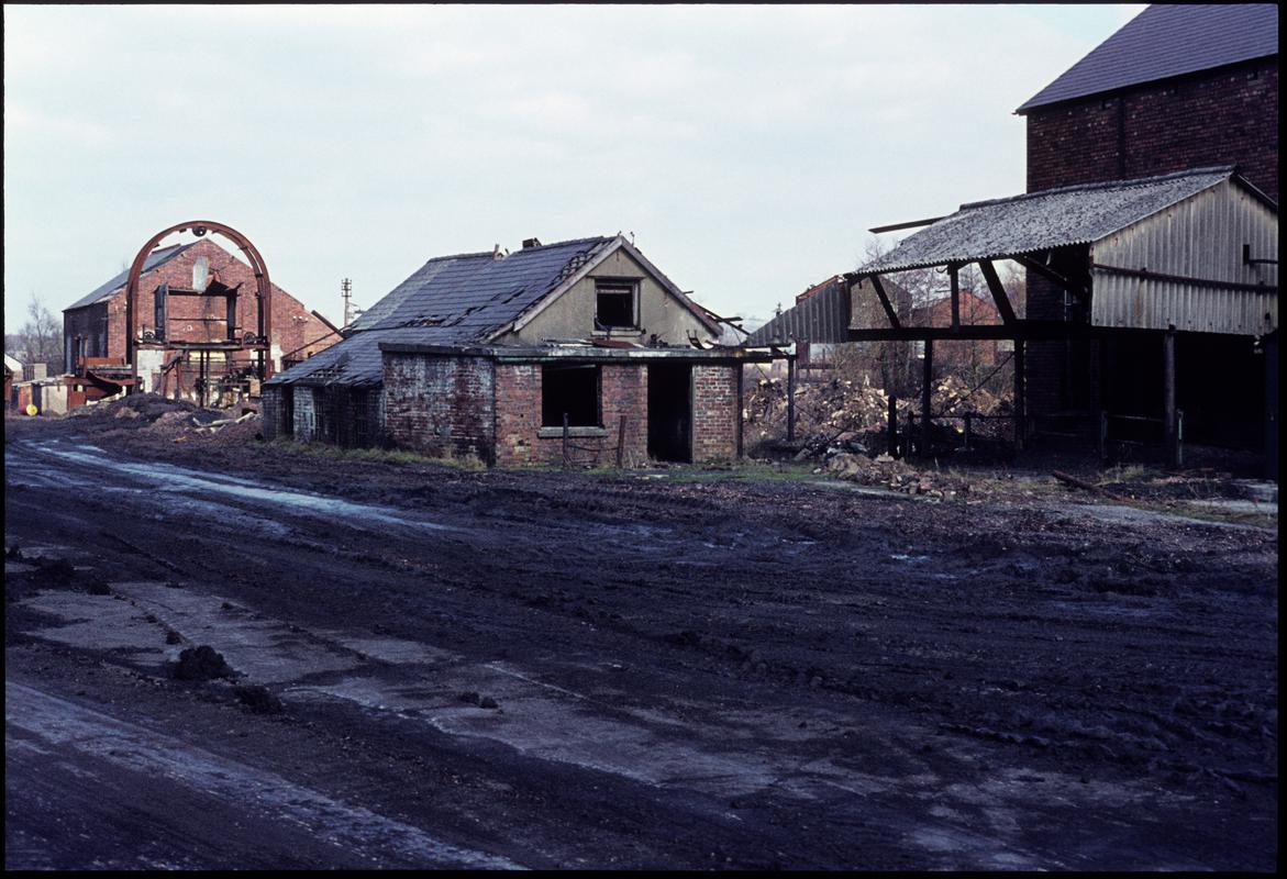 Colour film slide showing derelict colliery buildings,  Pantyffynnon Colliery , 26 February 1977.