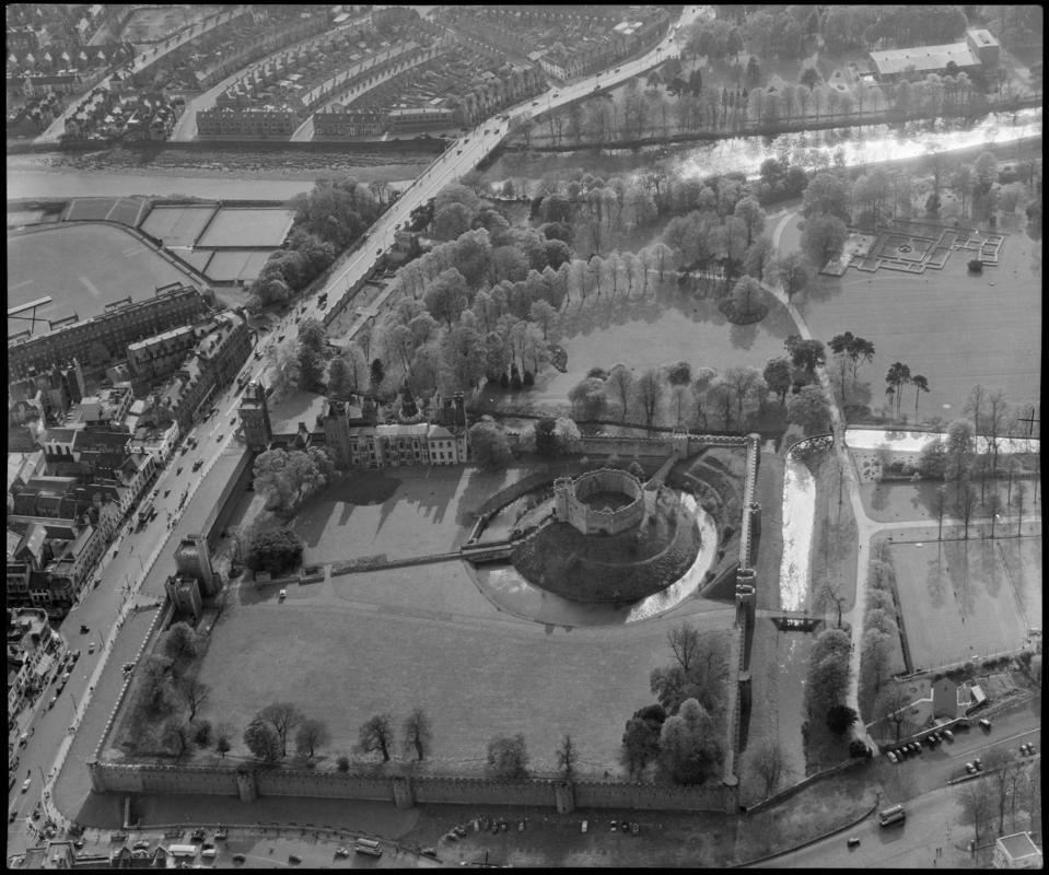 Aerial view of Cardiff Castle, 1951.