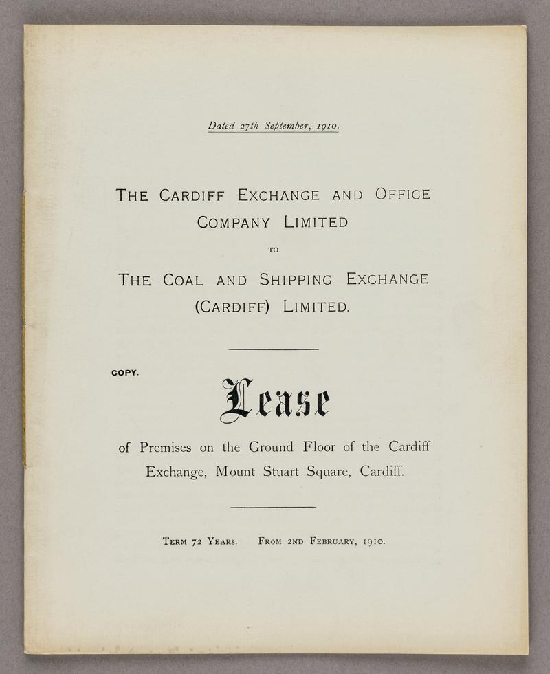 Coal Shipping Exchange (Cardiff) Ltd Lease , 1910