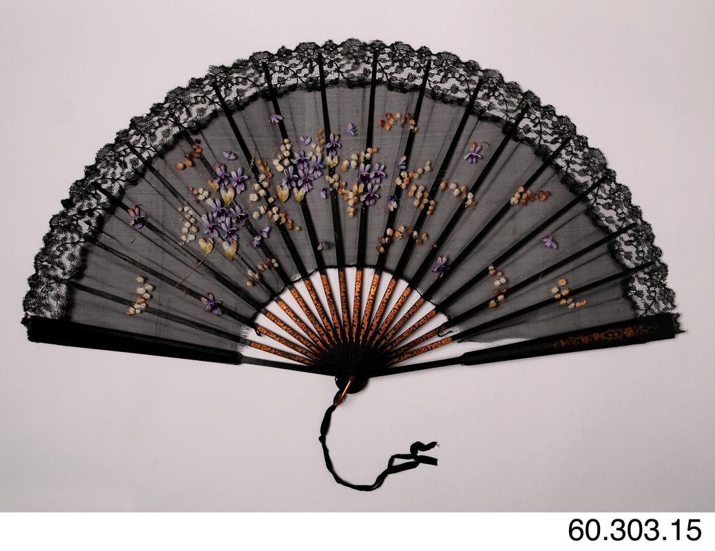 Black painted fabric-covered fan