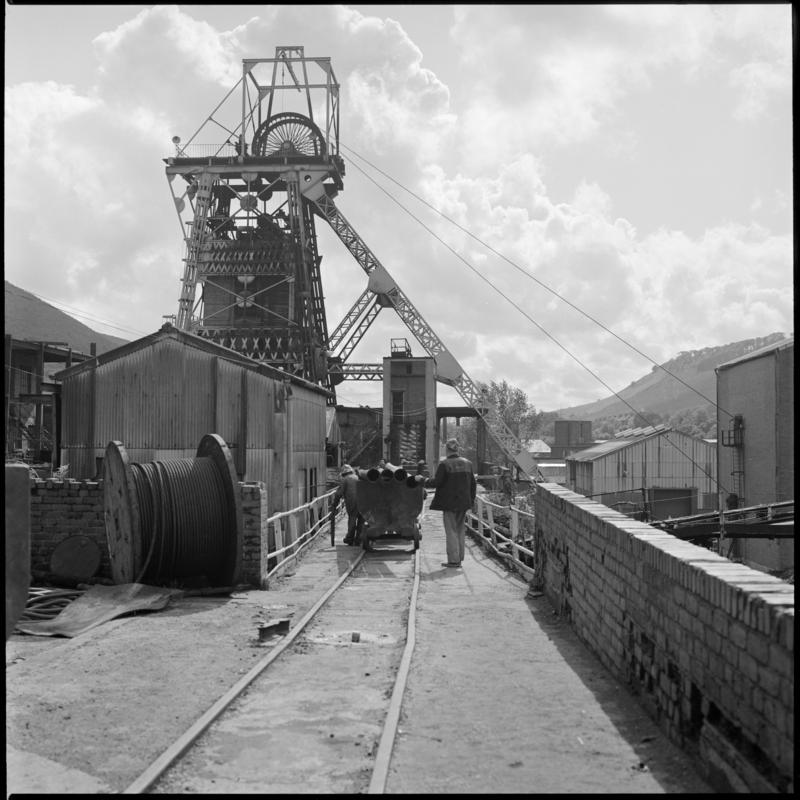 Black and white film negative showing a surface view of Merthyr Vale Colliery.