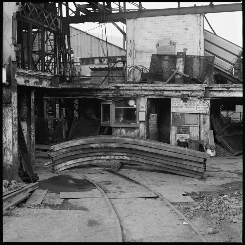 Black and white film negative showing a view of towards pit top,  Deep Duffryn Colliery 15 April 1983.  &#039;Deep Duffryn 15/4/80&#039; is transcribed from original negative bag.