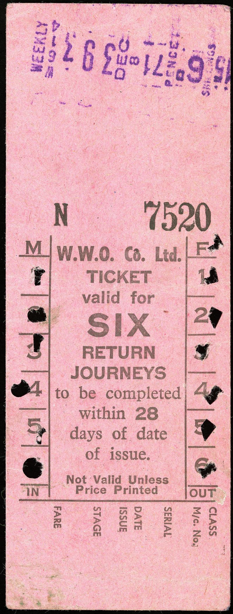 Western Welsh O. Co. Ltd. bus ticket