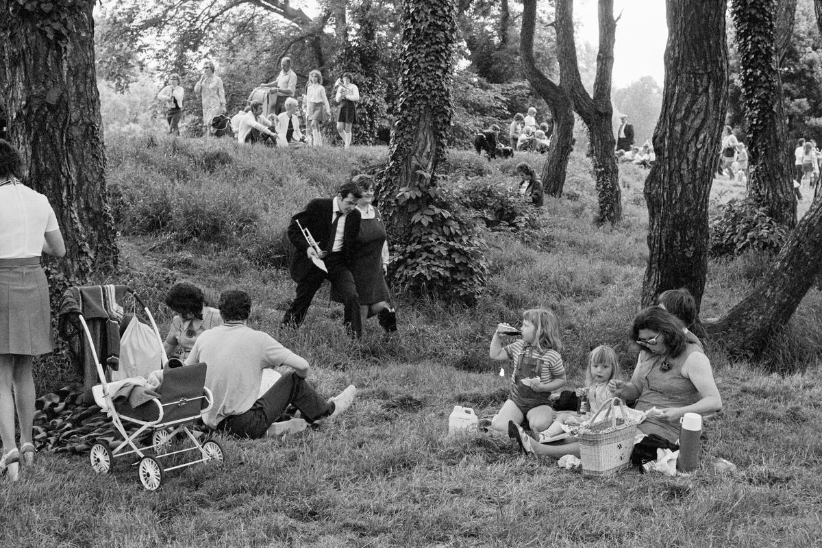 GB. WALES. Cardiff. South Wales Miners Gala. Miners and families in Bute park after the march. 1973.