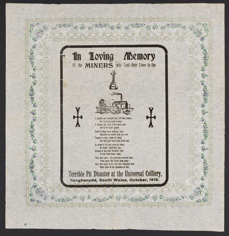 Universal Colliery, Senghenydd, memorial poem printed on serviette