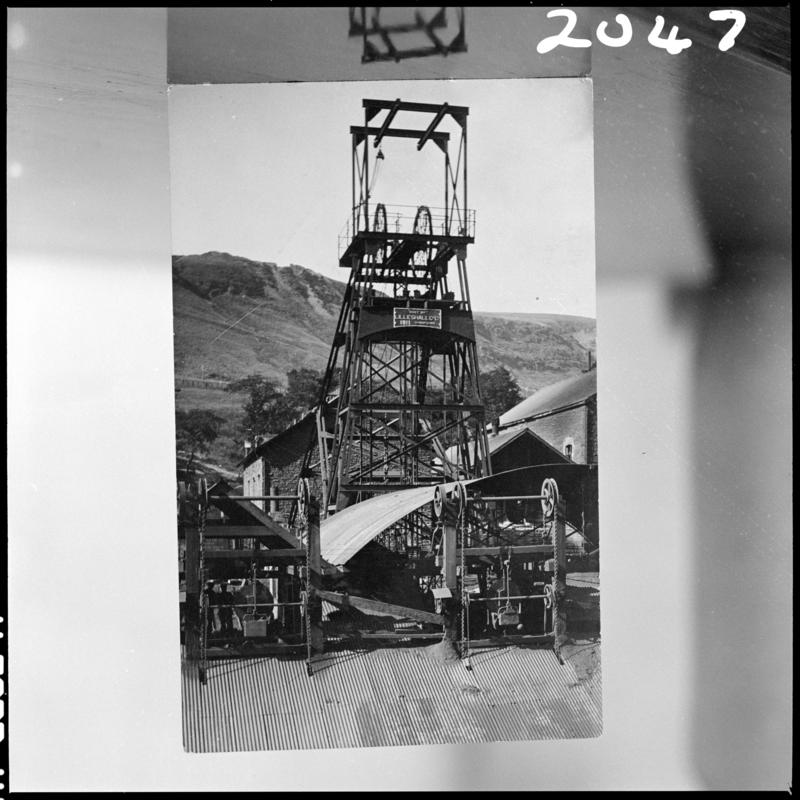 Black and white film negative of a photograph showing the downcast headgear, Ferndale no.2 Pit.  &#039;Ferndale No 2 Pit&#039; is transcribed from original negative bag.