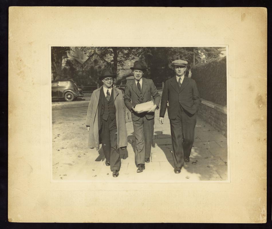Arthur Horner (President of Miners Federation), Rees Edwards and Will Crews (Caerphilly) (front)