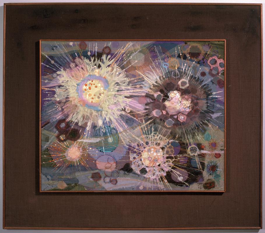 Embroidered and appliqué picture entitled &#039;Radiolaria&#039; by Esther Grainger, 1973