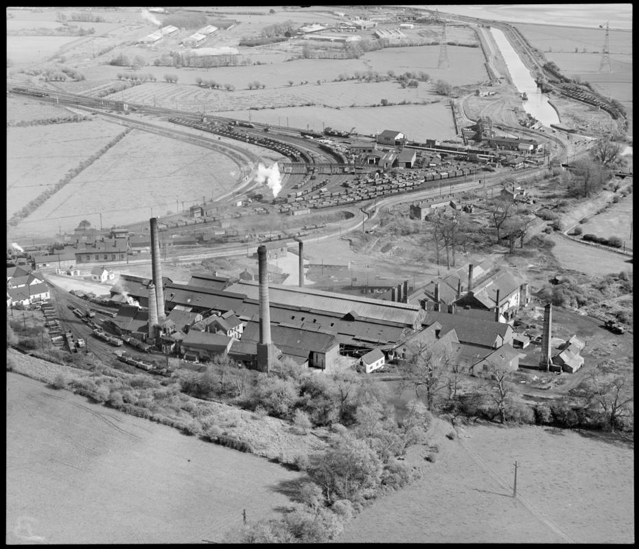 Aerial view showing the Steel Company of Wales&#039; tinplate works at Lydney, 22 April 1952