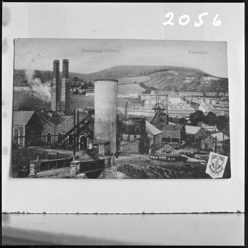 Black and white film negative showing a general surface view of Aberaman Colliery, photographed from a publication.  &#039;Aberaman&#039; is transcribed from original negative bag.