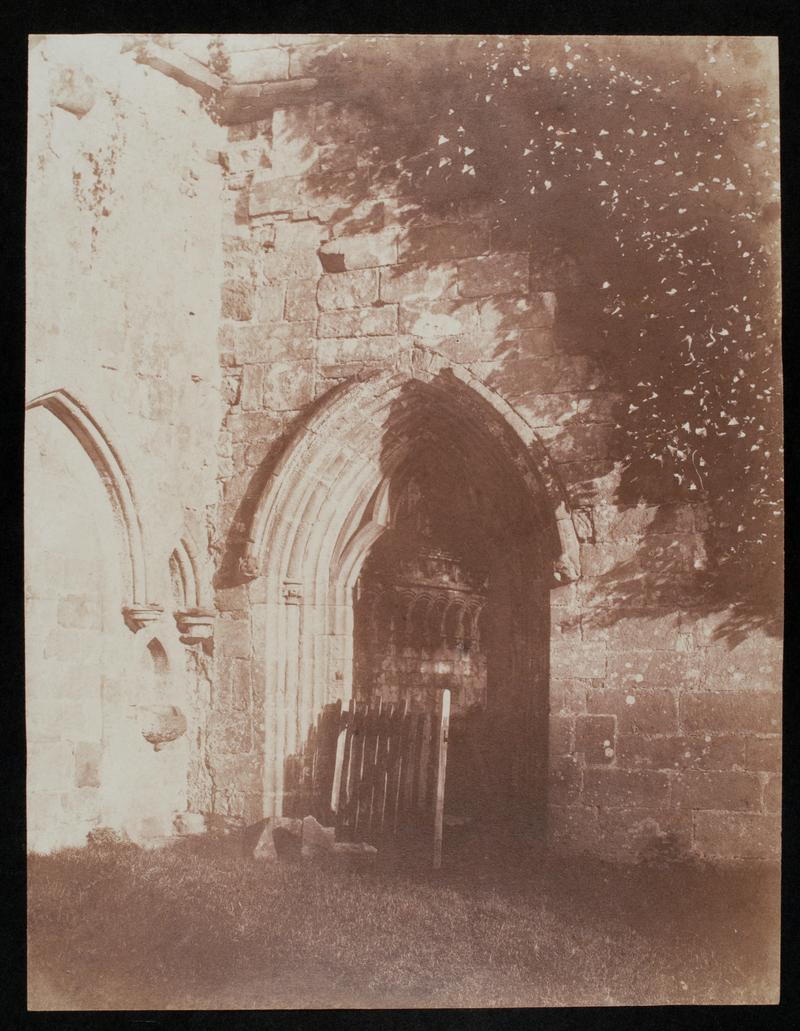 Doorway of ruined abbey, photograph