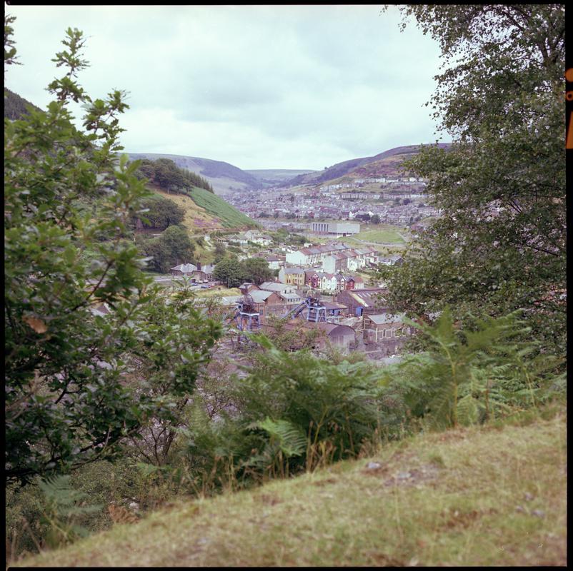 Colour film negative showing a view towards Six Bells Colliery.  &#039;Six Bells&#039; is transcribed from original negative bag.  Appears to be identical to 2009.3/1901.