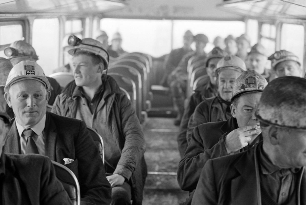 Miners inside bus, Big Pit