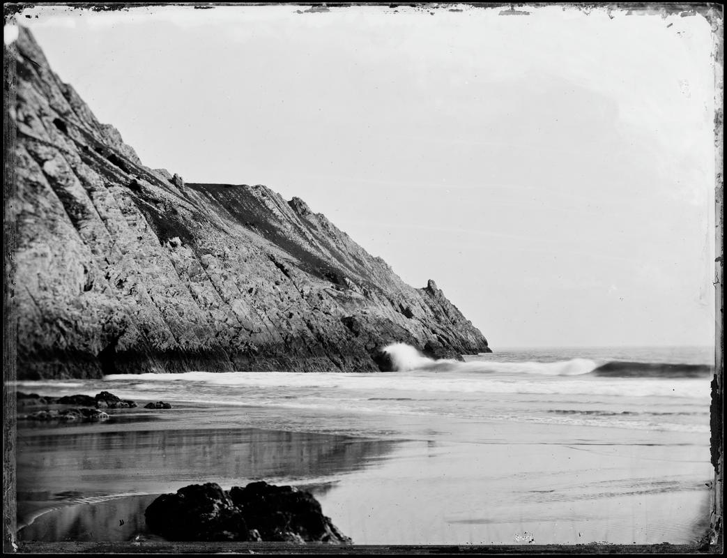 Waves in Three Cliffs Bay (glass negative)