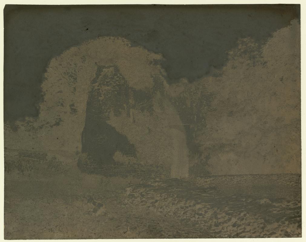 Wax paper calotype negative. Penrice Castle Ruins, Entrance, from N (1855-1860)