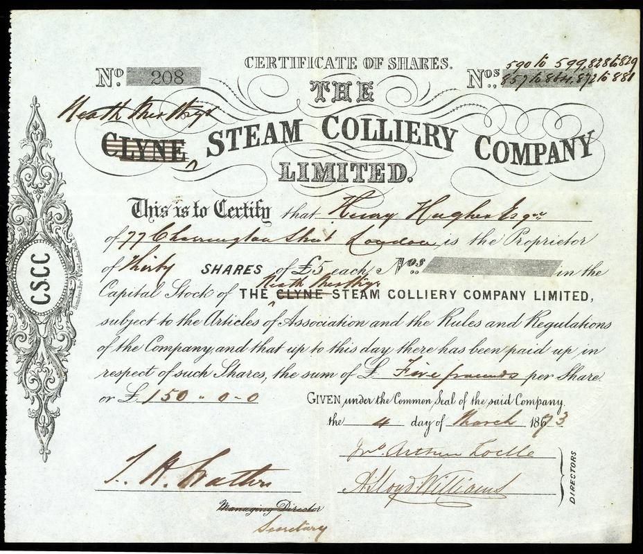 Share Certificate &quot;The Neath Merthyr Steam Colliery Company Limited&quot;