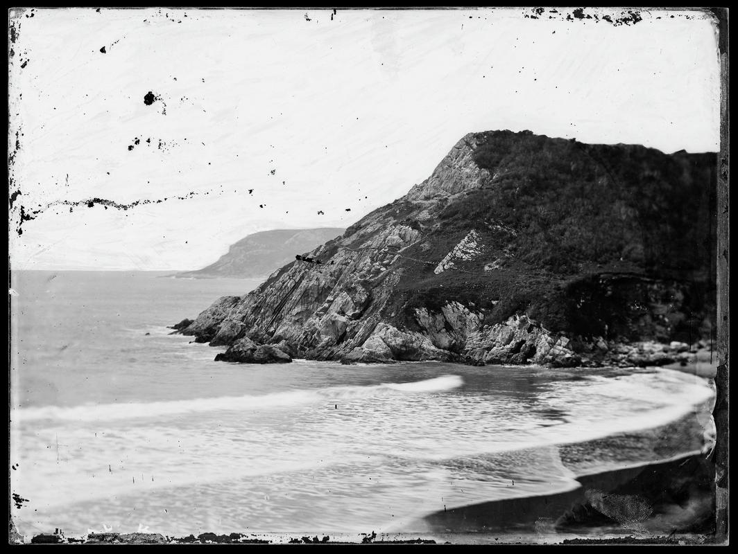 Waves in Caswell Bay (glass negative)