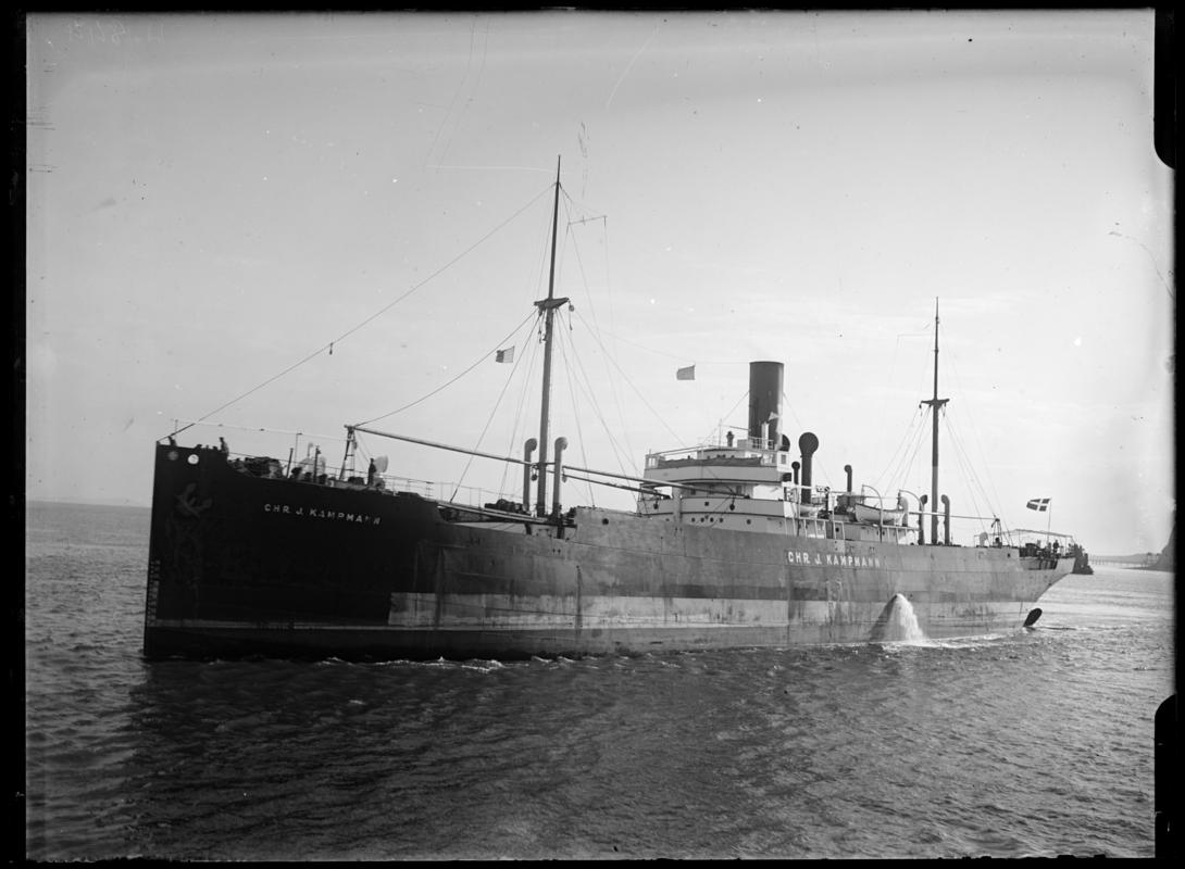Three quarter Port bow view of S.S. CHR. J. KAMPMANN, c.1936.