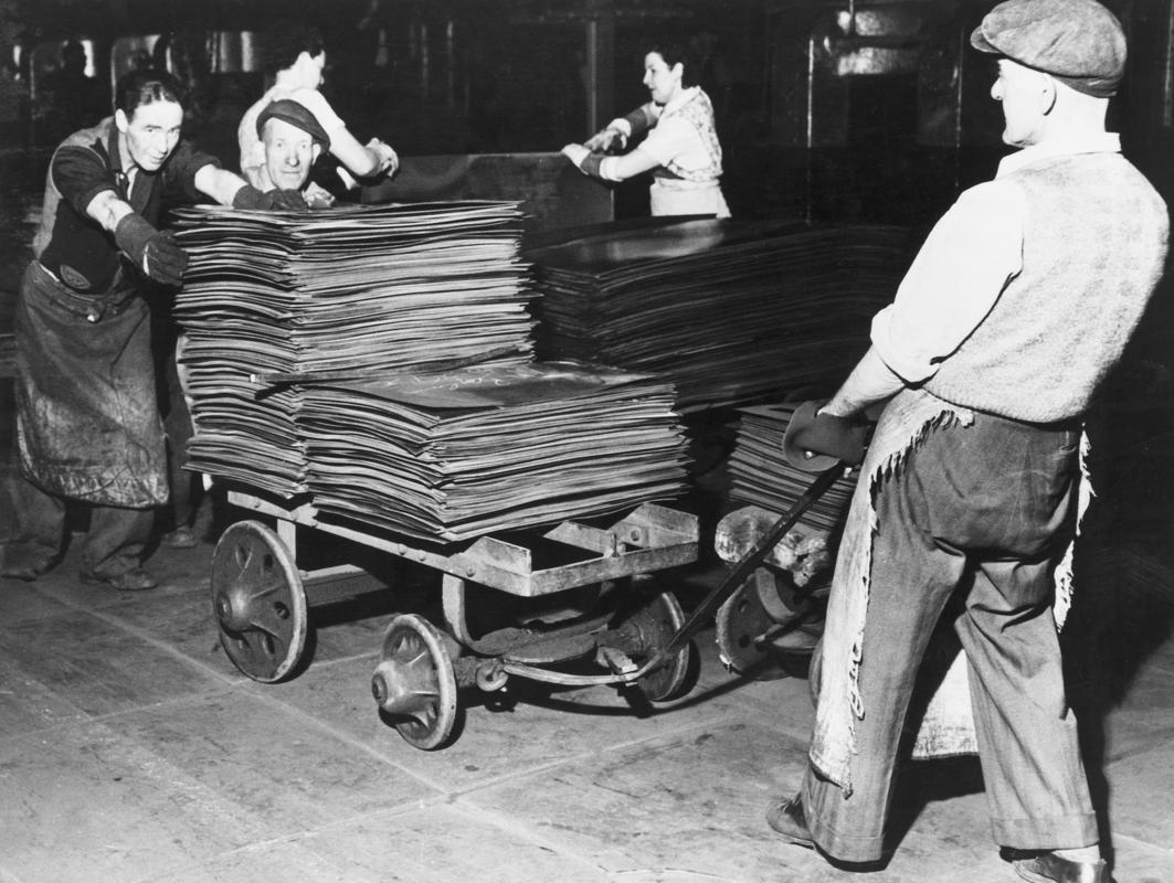 Clayton tinplate works, Pontradulais, sheared and opened sheets being taken to the mill weighbridge